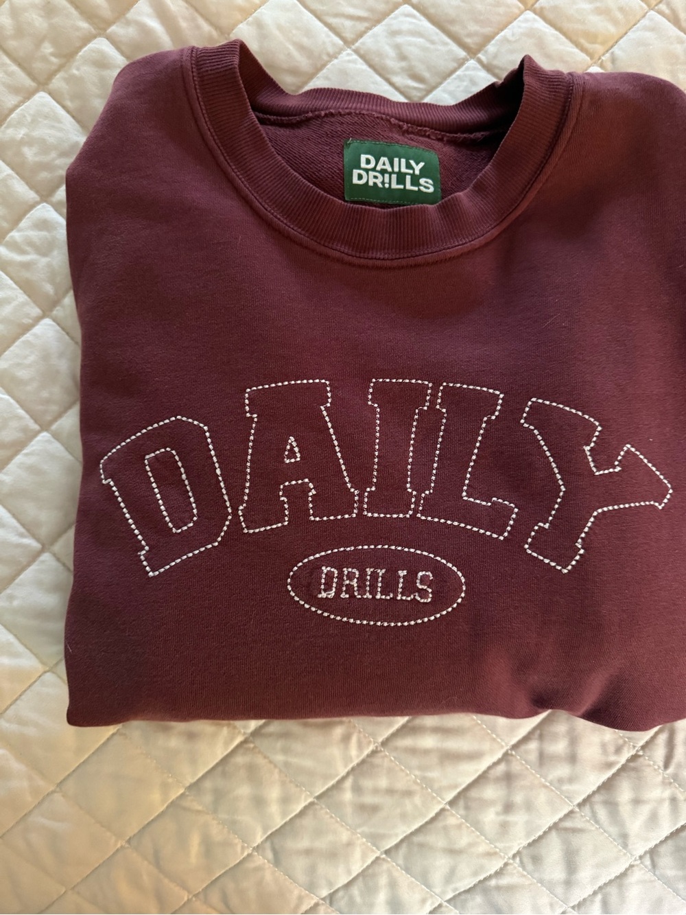 Daily Drills Burgundy Pullover Sweatshirt with White Stitch Logo